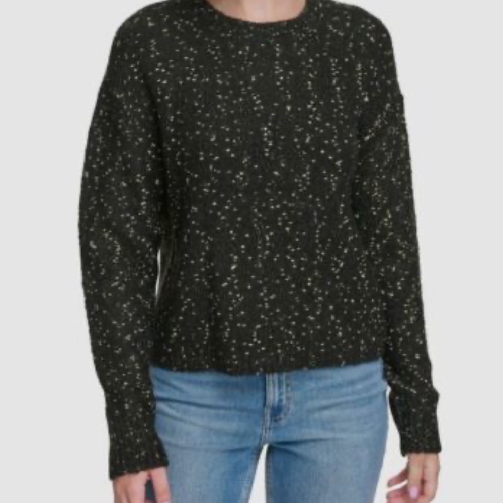 Calvin Klein Jeans Women's Black Speckled Confetti Knit Sweater Crew Neck Size M